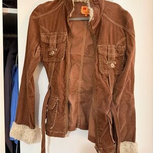 Twenty Brown Utility Jacket with Faux Fur Trim